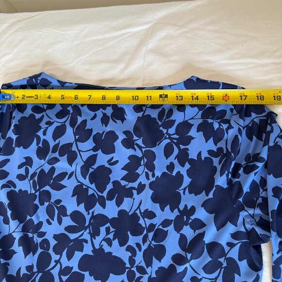 Talbots 1X Floral Midi Dress Long Sleeve Blue Navy Pullover Office Bussiness - Picture 14 of 15